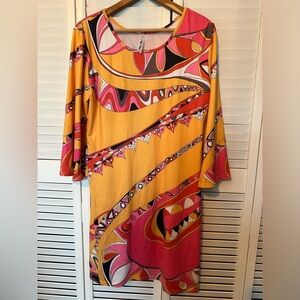 White Mark bright multicolor long sleeve round neck spring summer dress size XL